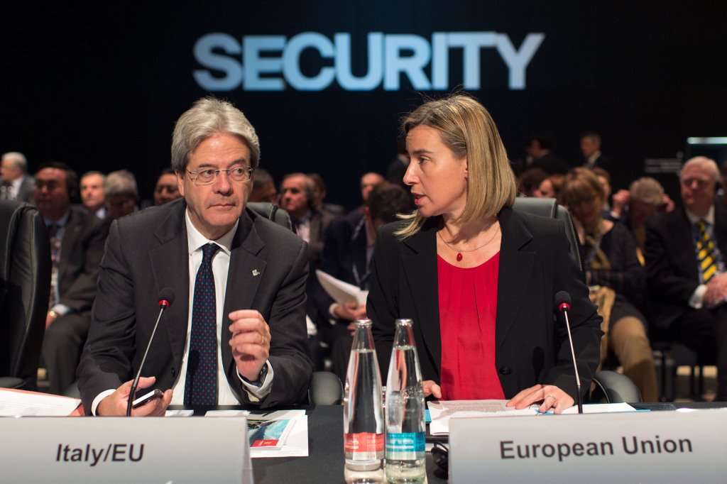 Paolo Gentiloni and Federica Mogherini (in the foreground, from left to right)