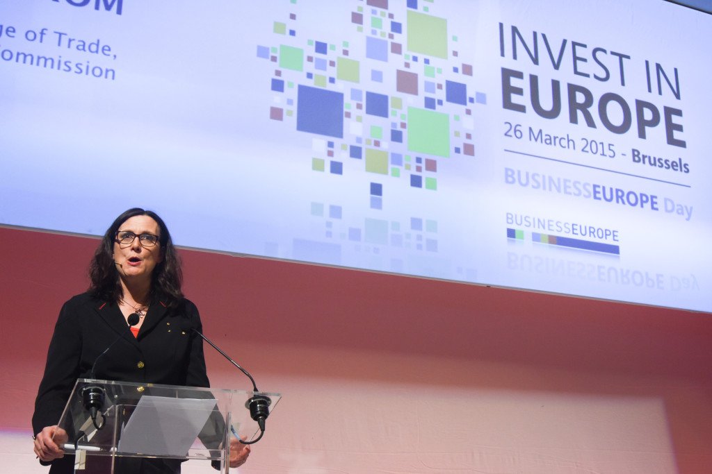 Cecilia Malmström at the podium