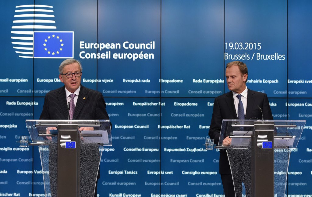 Donald Tusk, on the right, and Jean-Claude Juncker