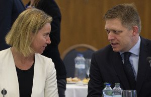 Discussion between Robert Fico, Slovak Prime Minister, on the right, and Federica Mogherini