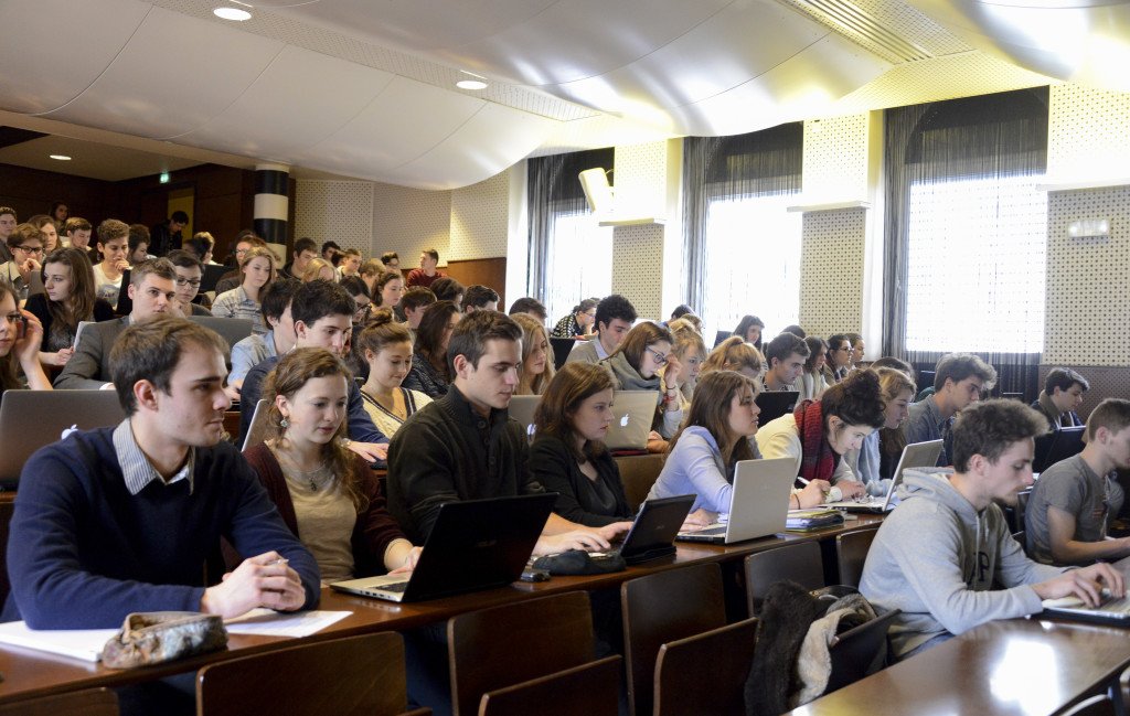 Students in Auditorium. Political Sciences institute of Strasbourg.