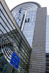 European flag at half-mast in the European Parliament in Brussels following yesterday's attacks in Paris.