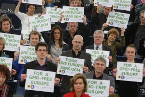 Demonstration for a GMO-Free Europe in the Hemicycle of the EP in Strasbourg.