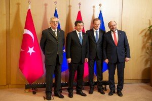 Tusk, Juncker and Schulz with Turkish PM Davutoğlu
