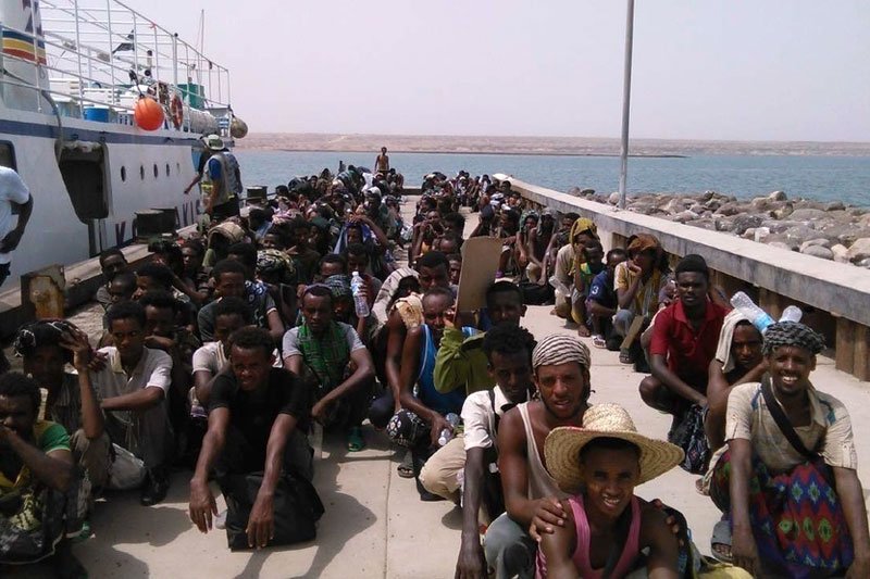2.Ethiopian migrants evacuated from Yemen arrive in Djibouti. © IOM