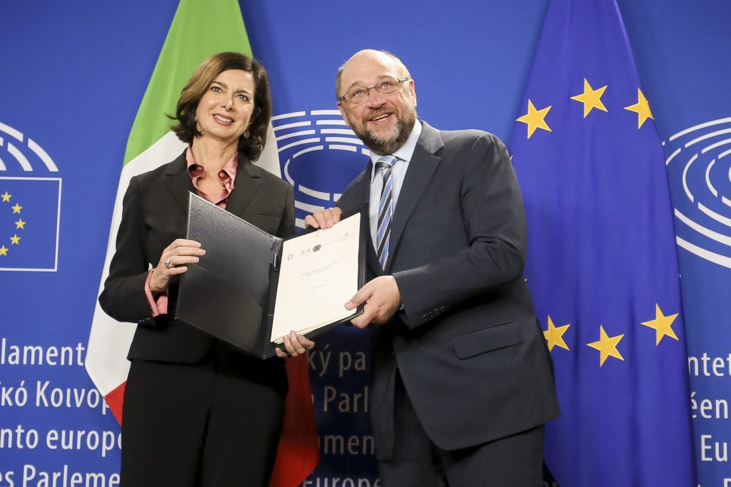 BOLDRINI, Laura - President of the Chamber of Deputies of Italy ; SCHULZ, Martin (S&D, DE)