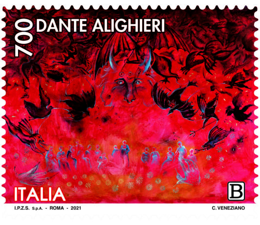 Filatelia, in mostra l’opera riportata sul francobollo “infernale” per Dante700 Filatelia