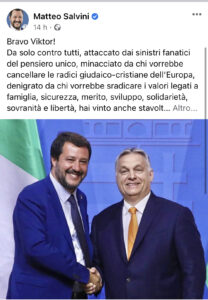 Salvini commenta vittoria Orban
